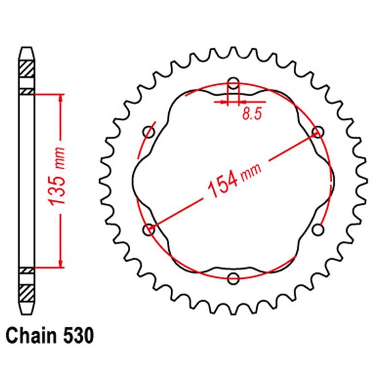 Rear Sprocket - Steel 40T 530P   - 760 or 770 Adaptor Required