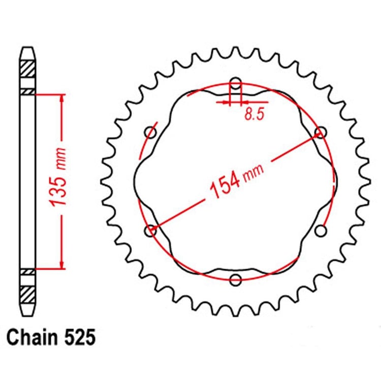 Rear Sprocket - Steel 41T 525P   - 760 or 770 Adaptor Required