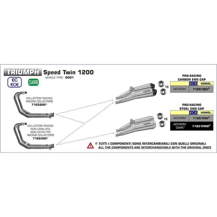 Arrow Triumph Thruxton 1200/R/RS/Speed Twin 1200 Racing Non-Cat 2:2 Stainless Steel Collector