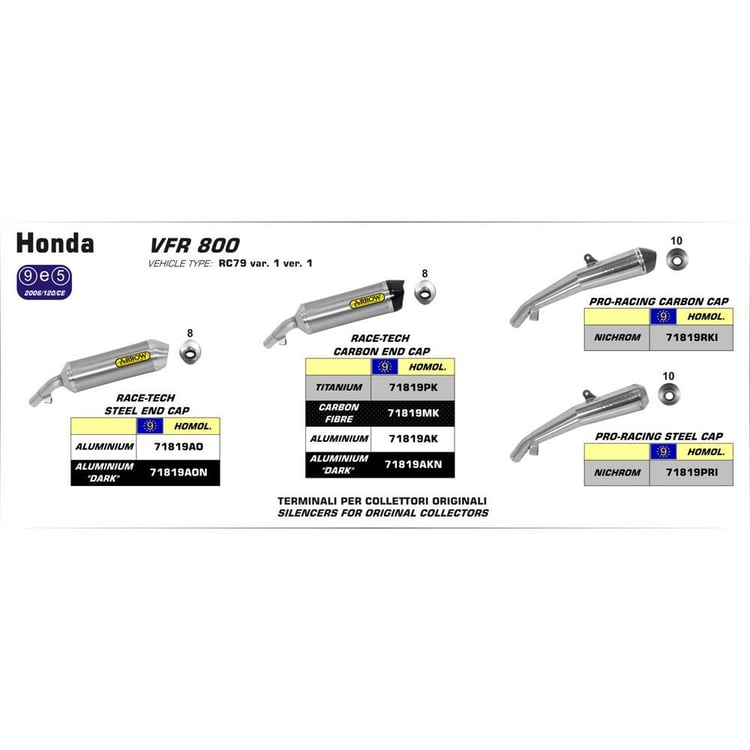Arrow Honda VFR800 Race-Tech Aluminium Silver with Steel End Cap Silencer