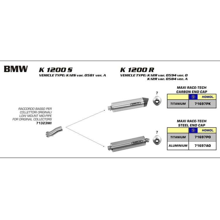 Arrow BMW K1200S/R Stainless Link Pipe
