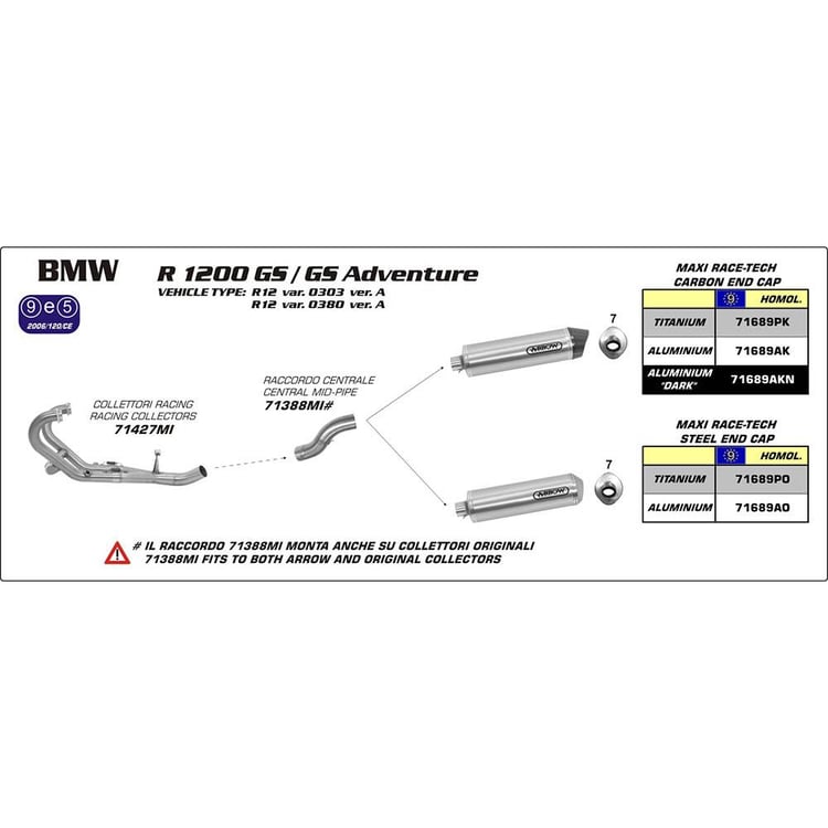Arrow BMW R1200 GS/Adventure Max Race-Tech Stainless Link Pipe
