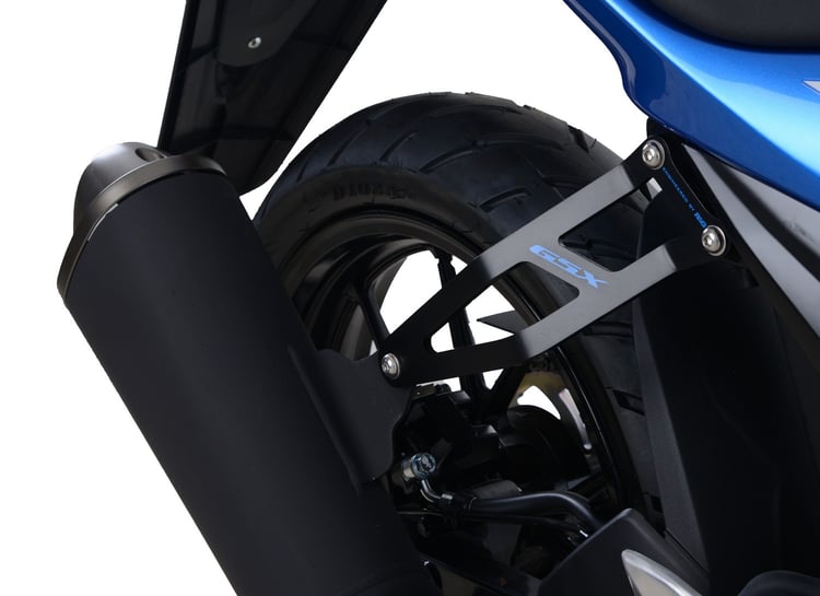 R&G Suzuki GSX-R/GSX-S Black/Blue Logo Exhaust Hanger & Blanking Plate