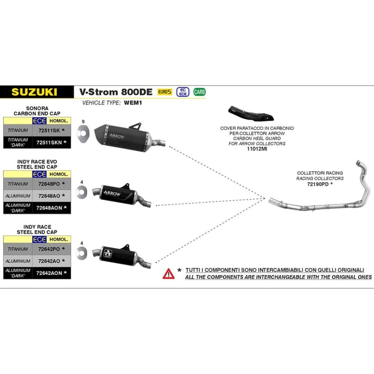 Arrow Suzuki V-Strom 800DE 2023 Indy-Race Aluminium Dark with Steel Tube Outlet End Cap Silencer