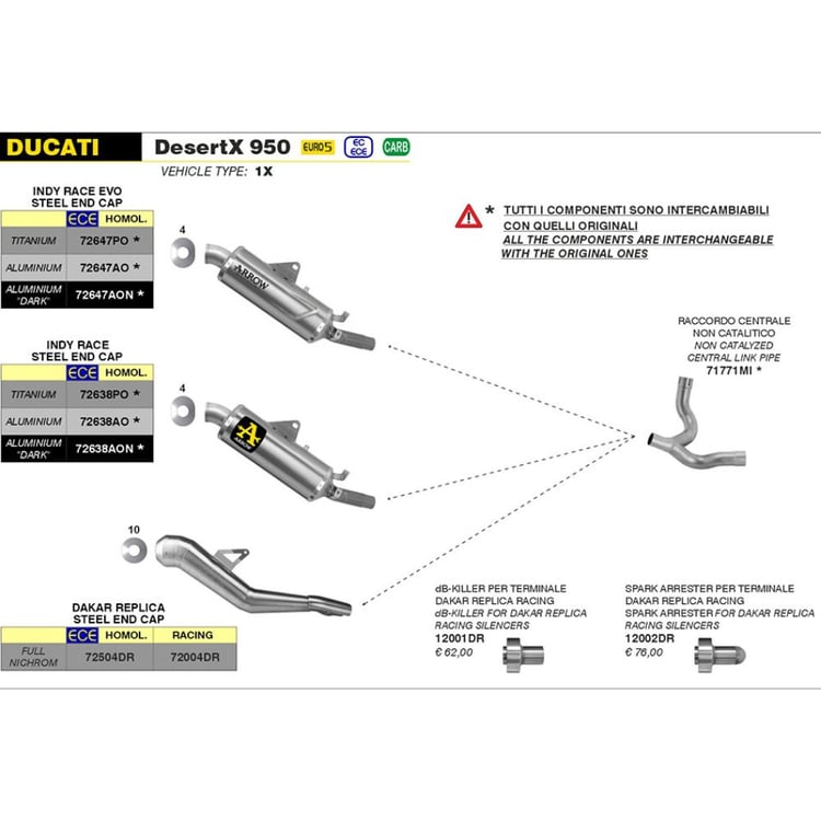 Arrow Ducati DesertX 950 Indy-Race EVO Titanium with Steel Tube Outlet End Cap Silencer