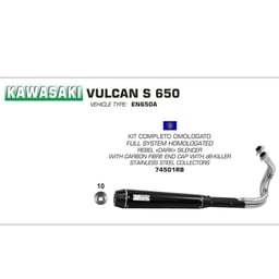 Arrow Kawasaki Vulcan S650 14-16 Rebel Nichrom Dark Silencer w/ Carbon End Cap & Stainless Collectors