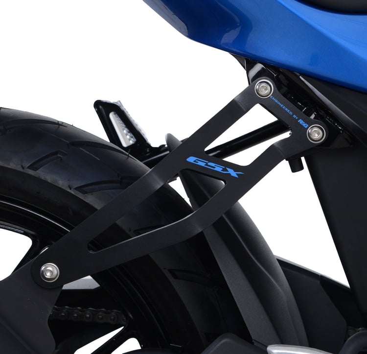 R&G Suzuki GSX-R/GSX-S Black/Blue Logo Exhaust Hanger & Blanking Plate
