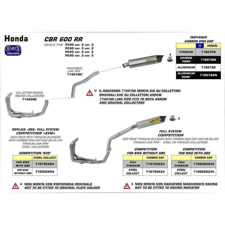 Arrow Honda CBR600RR Stainless Link Pipe