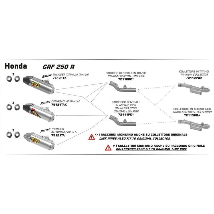 Arrow Honda CRF250R Stainless 1:2 Mid Pipe