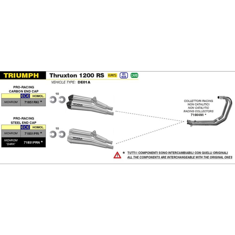 Arrow Triumph Thruxton 1200/R/RS/Speed Twin 1200 Racing Non-Cat 2:2 Stainless Steel Collector