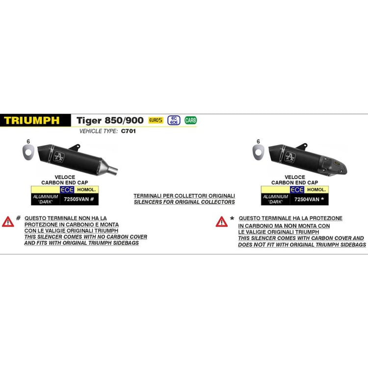Arrow Triumph Tiger 850 21-23 / 900 20-23 Veloce Aluminium Dark Silencer with Carbon Fibre End Cap