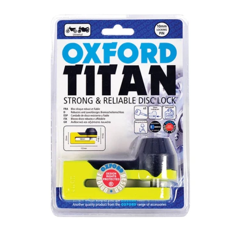 Oxford Titan 10mm Pin Yellow Disc Lock w/ Pouch